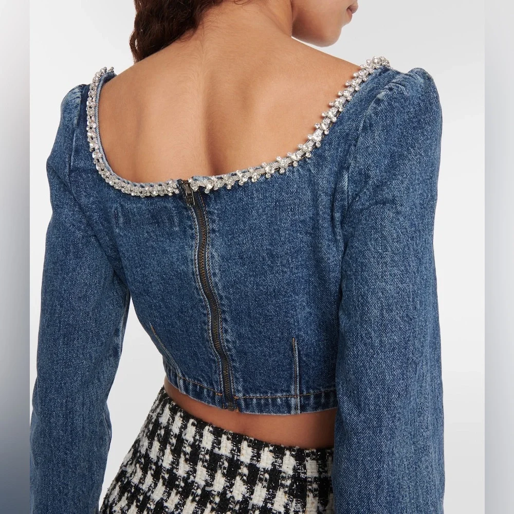SELF-PORTRAIT Crystal-Embellished Denim Top Size 6 NWT - Picture 13 of 13